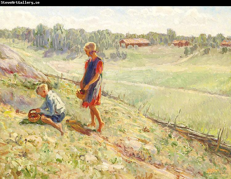 Alf Wallander Berry Picking Children a Summer Day